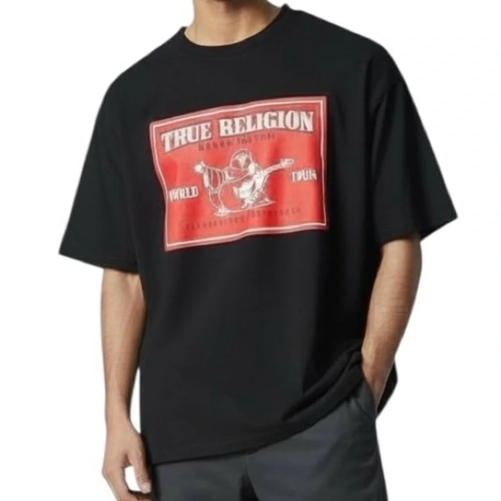 True Religion Men’s Graphic T-shirt Black red Short sleeves Size L NWOT
